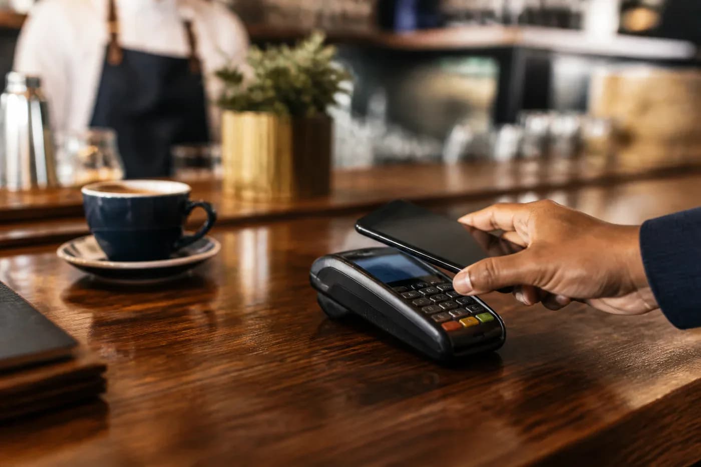 Contactless payment at a restaurant counter